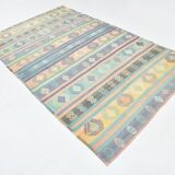 Tapis Kilim Anatolien 5x9 ft – Rayures Pastel en Vert Menthe, 163x268Cm
