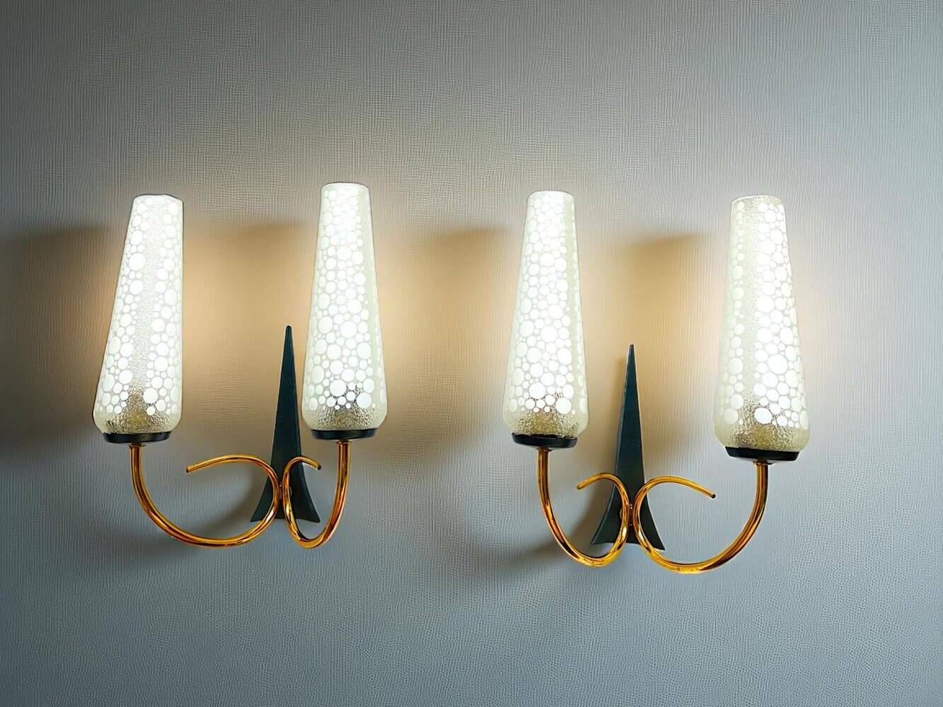 Pair of Mid Century Modern double wall sconce lights