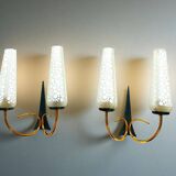 Pair of Mid Century Modern double wall sconce lights