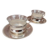 Set of 2 metal cups and saucers