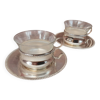 Set of 2 metal cups and saucers
