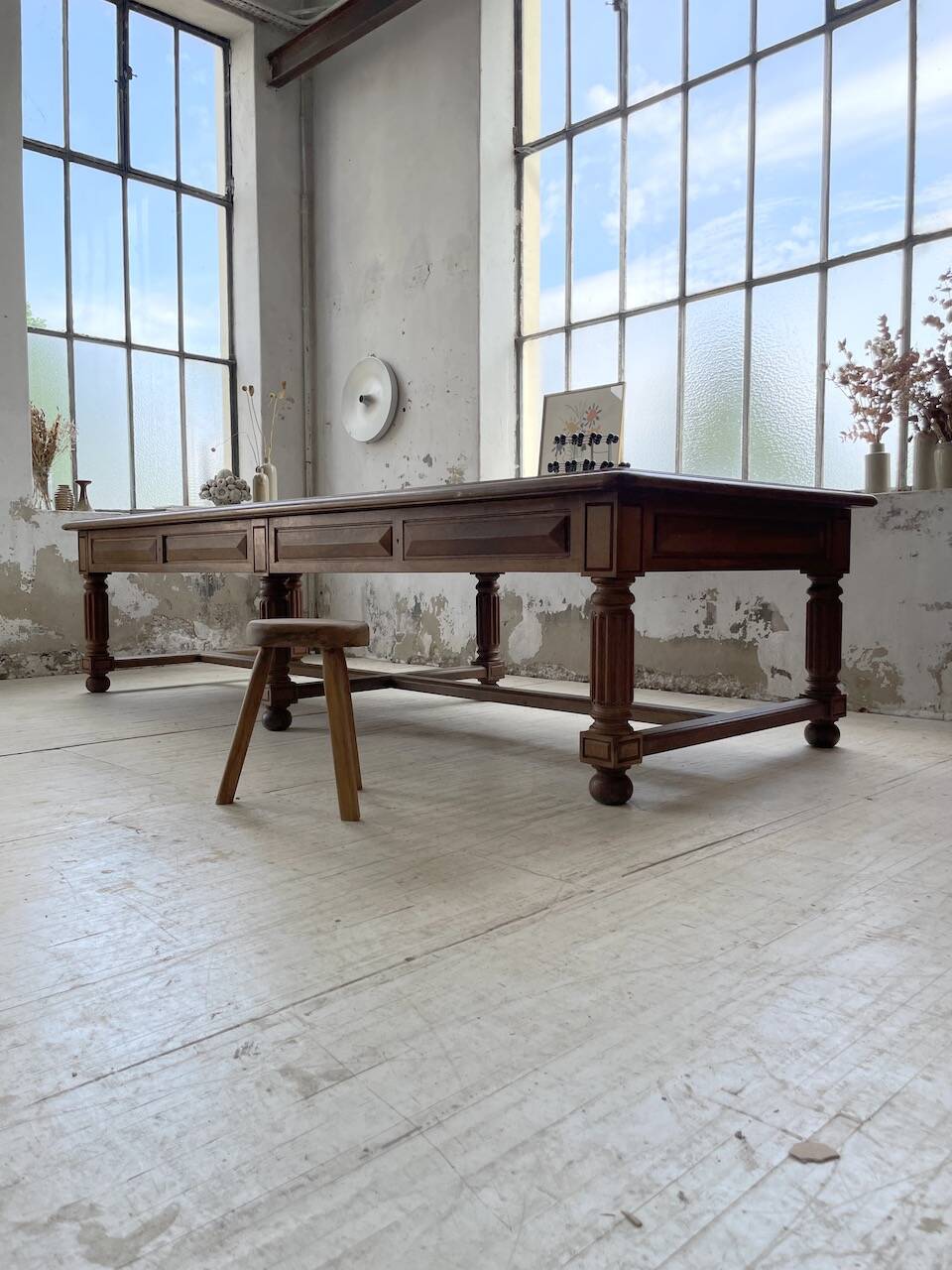 Solid walnut farmhouse castle table 1900 XXL