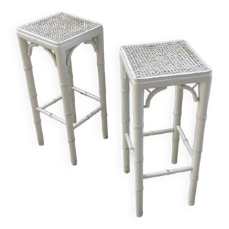 Pair of high wood bamboo stools