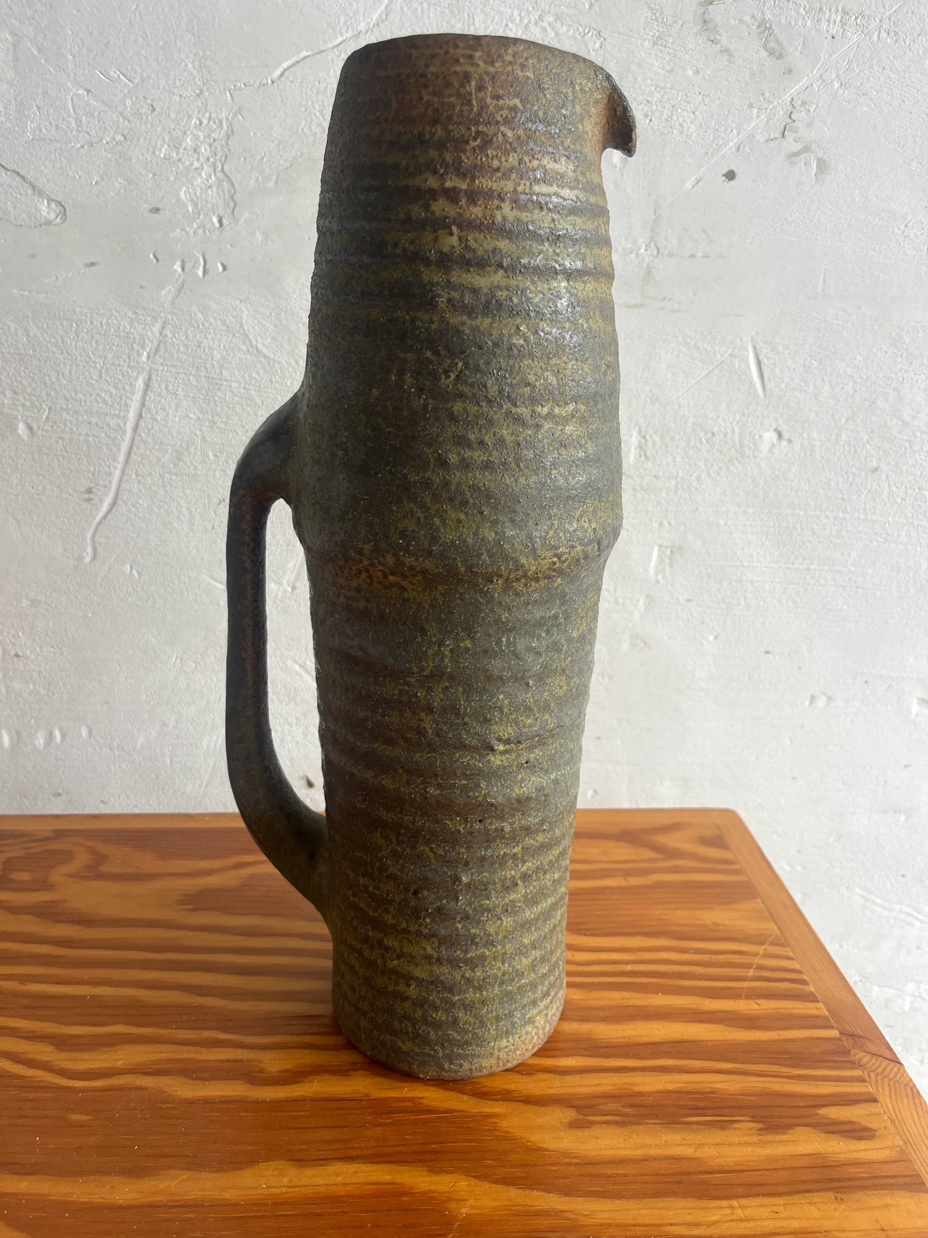 Ash-grey Stoneware Pitcher, Brutalist 1960s Studio Pottery Vase from Oostende Belgium