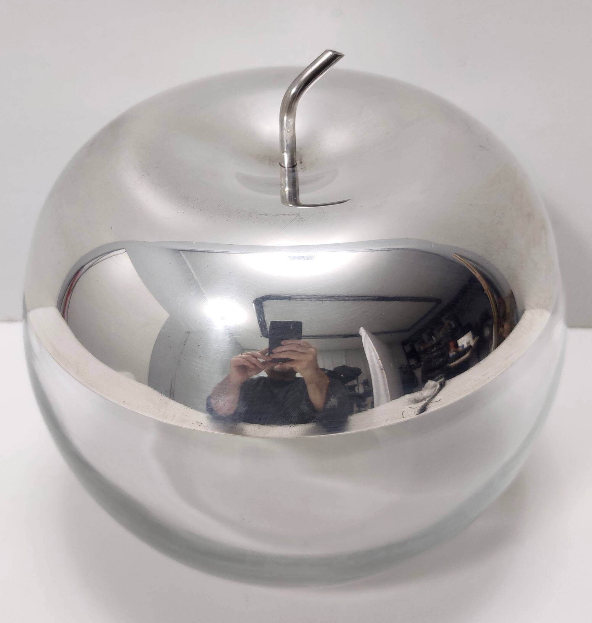 Postmodern Transparent Glass and Silver-Plated Metal Ice Bucket / Bowl, Italy