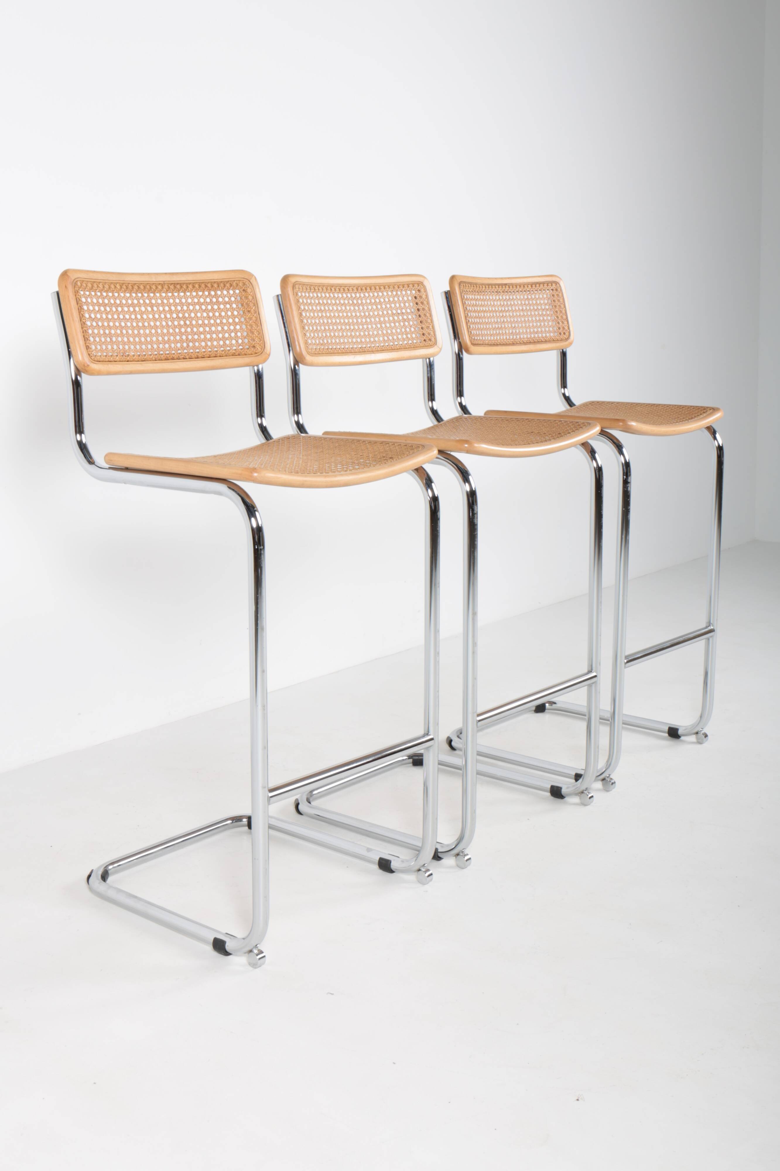 3 tabourets de bar vintage Cesca, Marcel Breuer, années 70