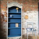 Old bookcase gray & blue wood mouldings