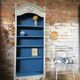 Old bookcase gray & blue wood mouldings