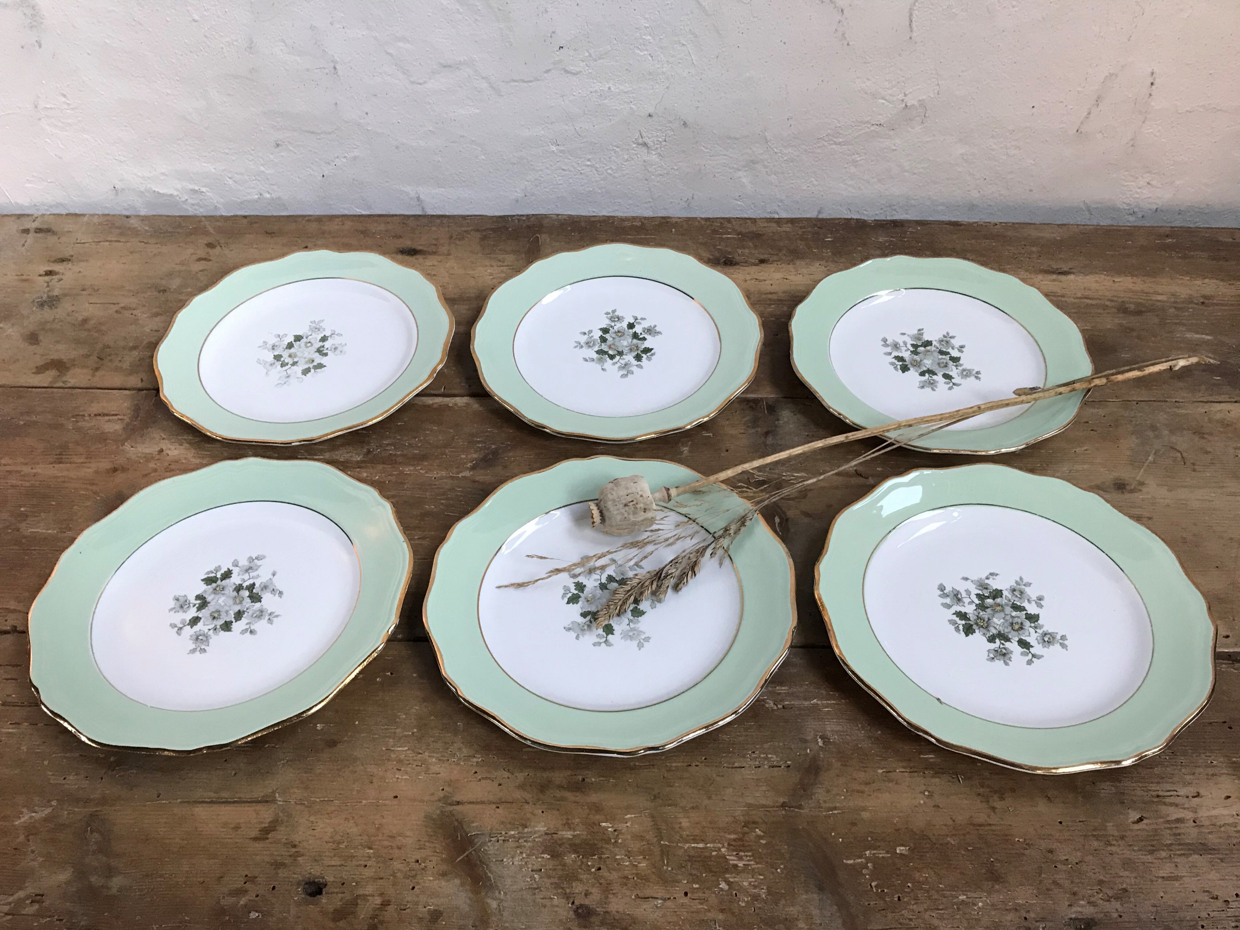 Six old St Amand st Amand style dessert plates