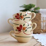 4 antique Gien ironstone coffee cups in ivory – Floral decoration
