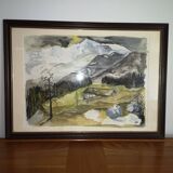 Watercolor landscape mountain chalet by gw ledward 12 80 switzerland savoie sign gw 12 80