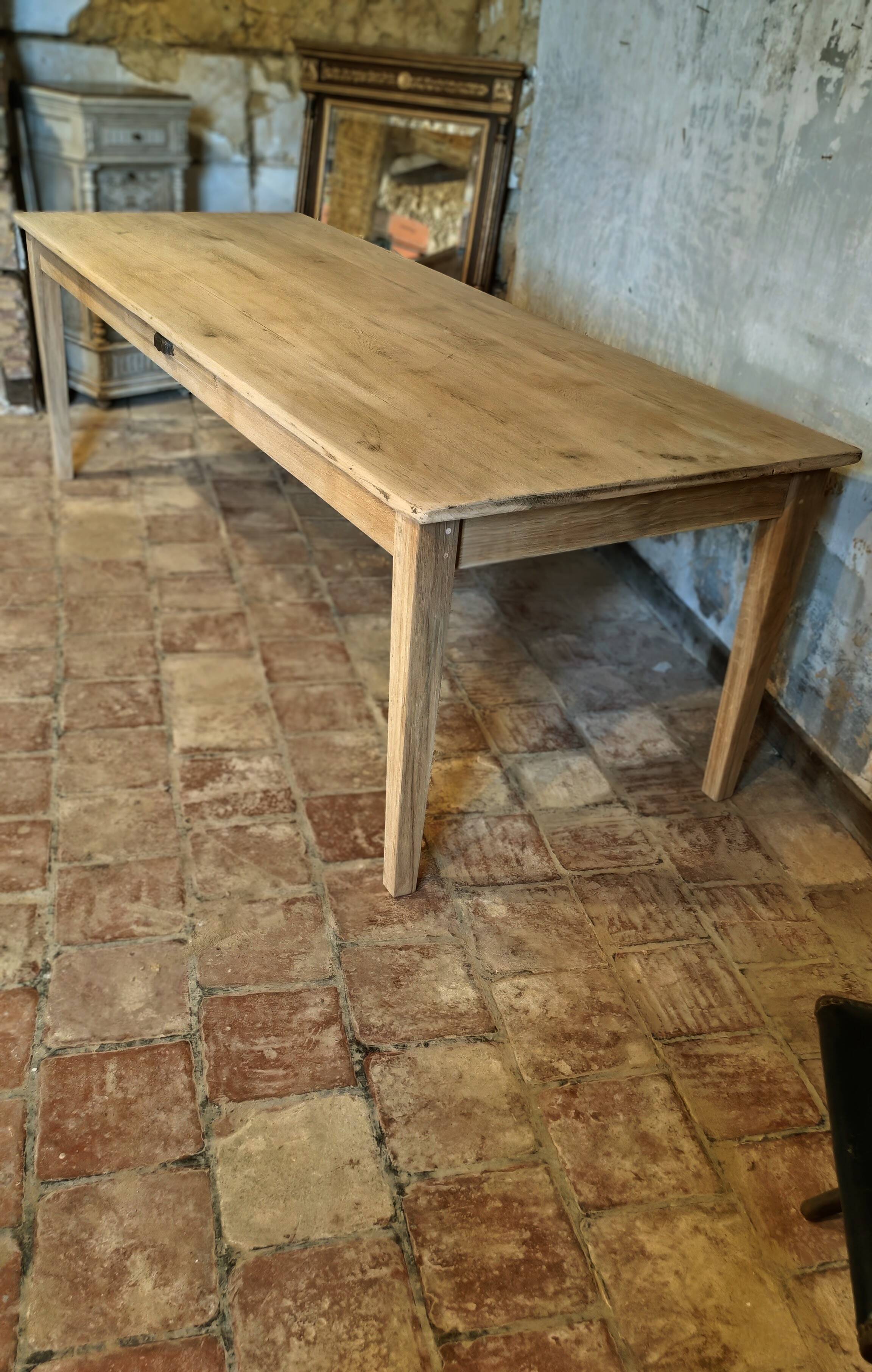 French solid oak farmhouse table 239x89 Raw patinated