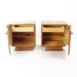 Lot de 2 tables de chevet Art Déco en noyer, Tchécoslovaquie années 1940