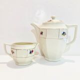 Teapot coffee maker & milk jar Sarreguemines france