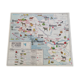 Poster school map Brittany & Vendée Region Pays de la Loire / Economic