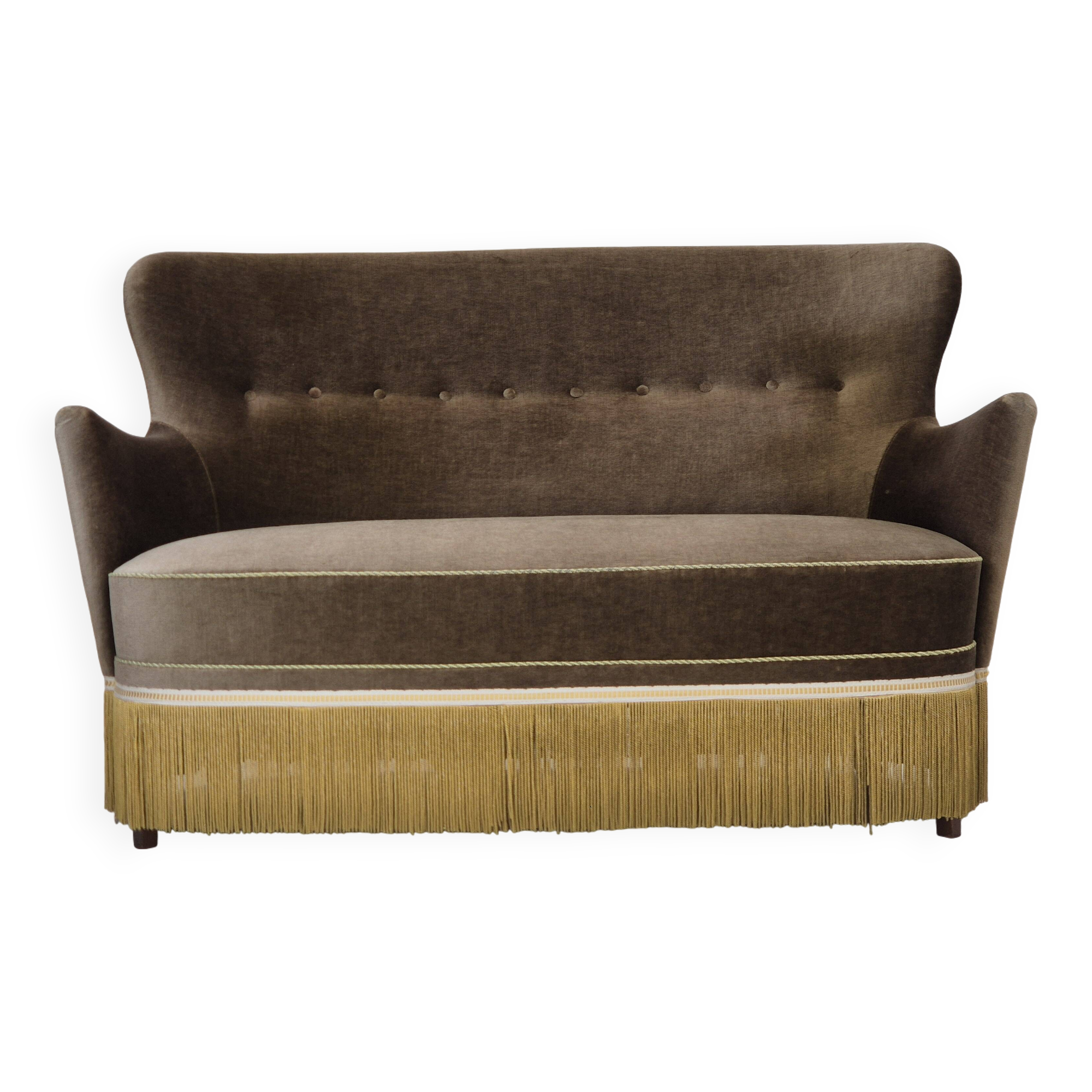 1960s, Danish 2-seater sofa, green furniture velour, original condition.