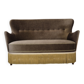 1960s, Danish 2-seater sofa, green furniture velour, original condition.