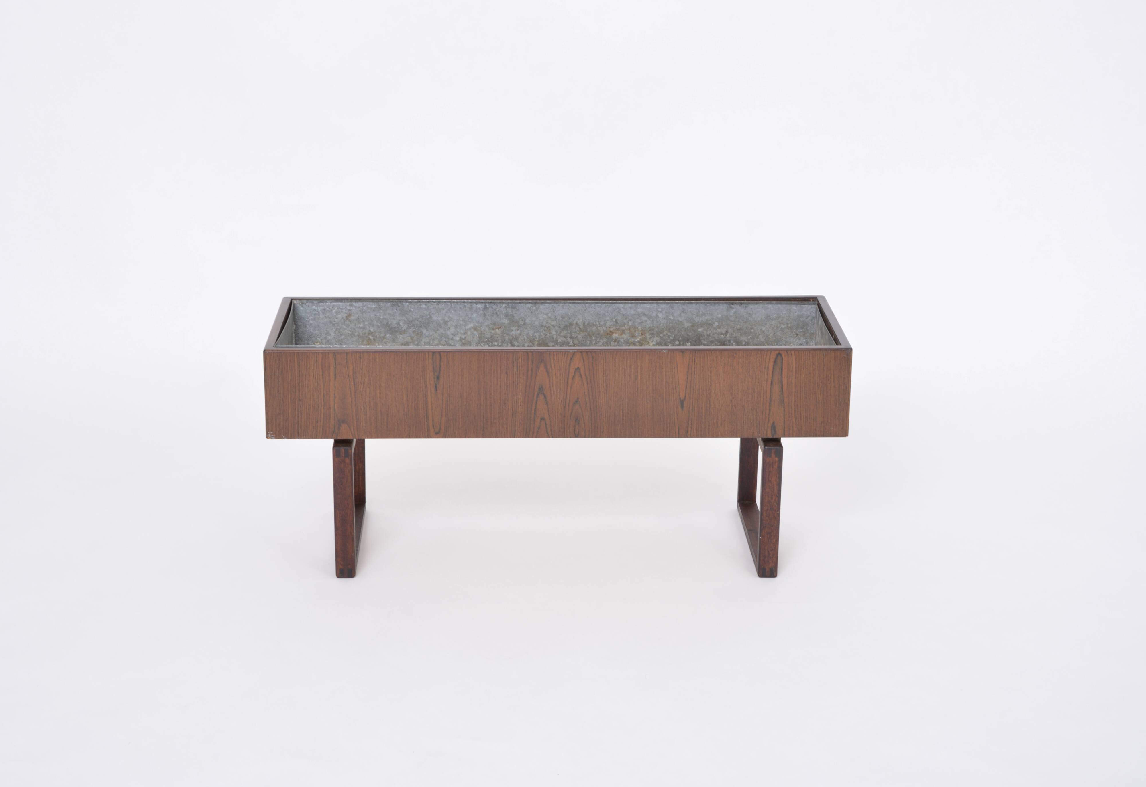 Elegant Danish Midcentury Teak wooden Planter Box with inlay metal tub