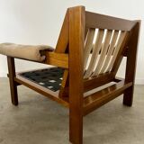 Pair of lounge chairs in wood and designer fabric from the 60s vintage Scandinavian look