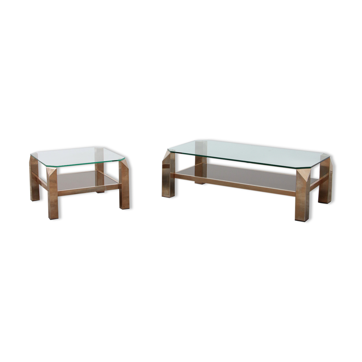 Set of 23-carat gold-plated coffee tables by Belgo Chrome 1960