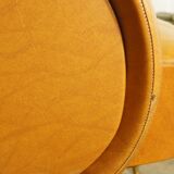 Italian armchair imitation leather camel & its cushion 1960