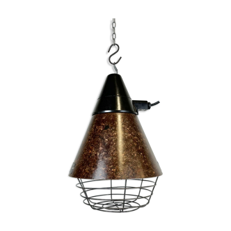 Brown industrial bakelite pendant light from VEB Narva, 1960s