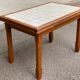 Dining table or farmhouse kitchen style with solid wood and tiles.