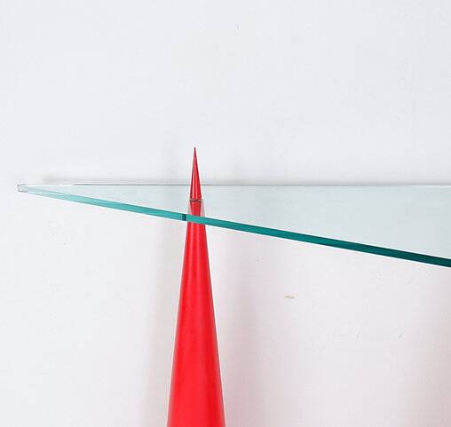 Glass and wood console table in the style of Marcello Pisani