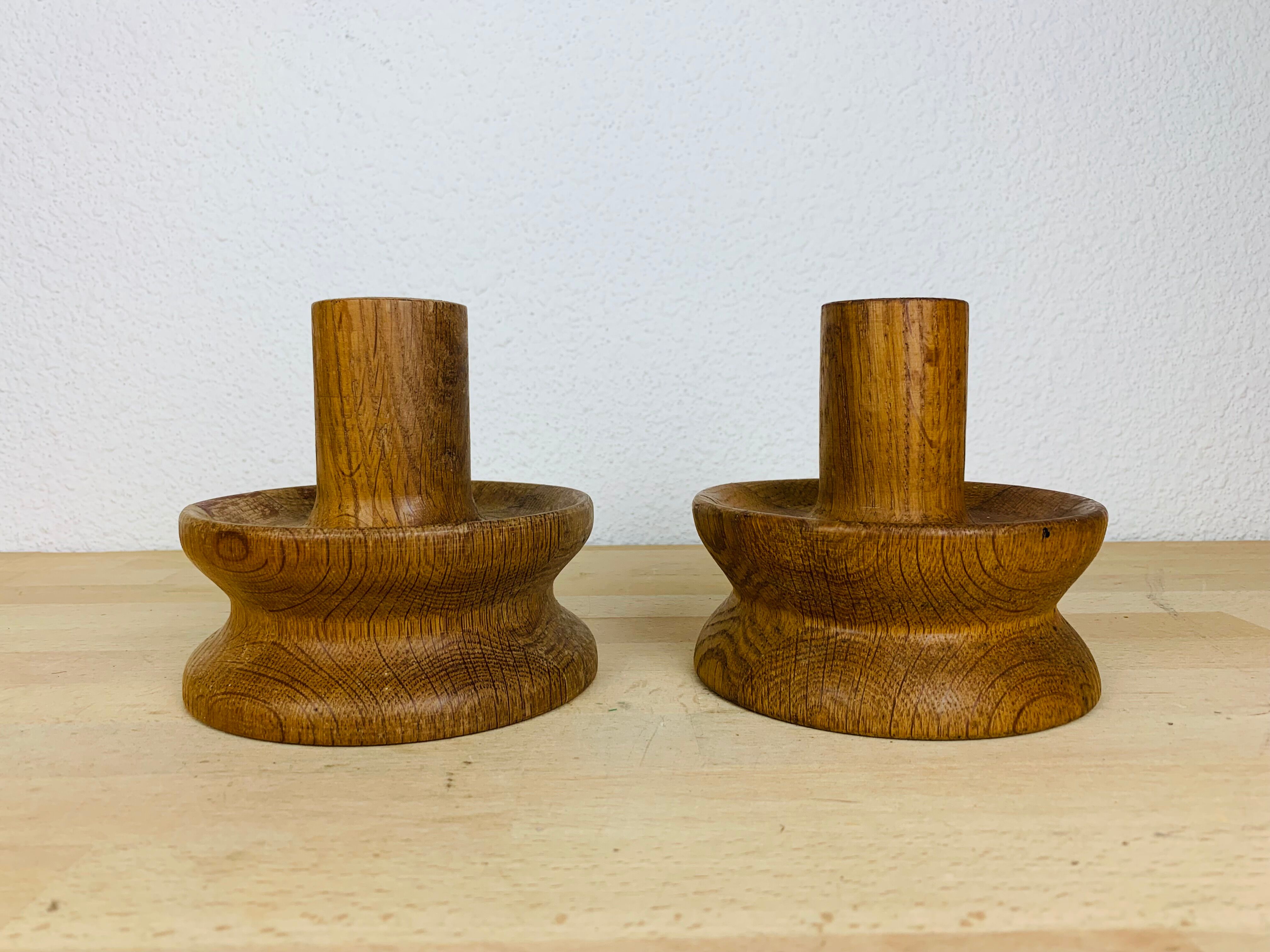 Pair of candle holders brutalist solid wood