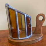 Wooden and stained glass candle holder