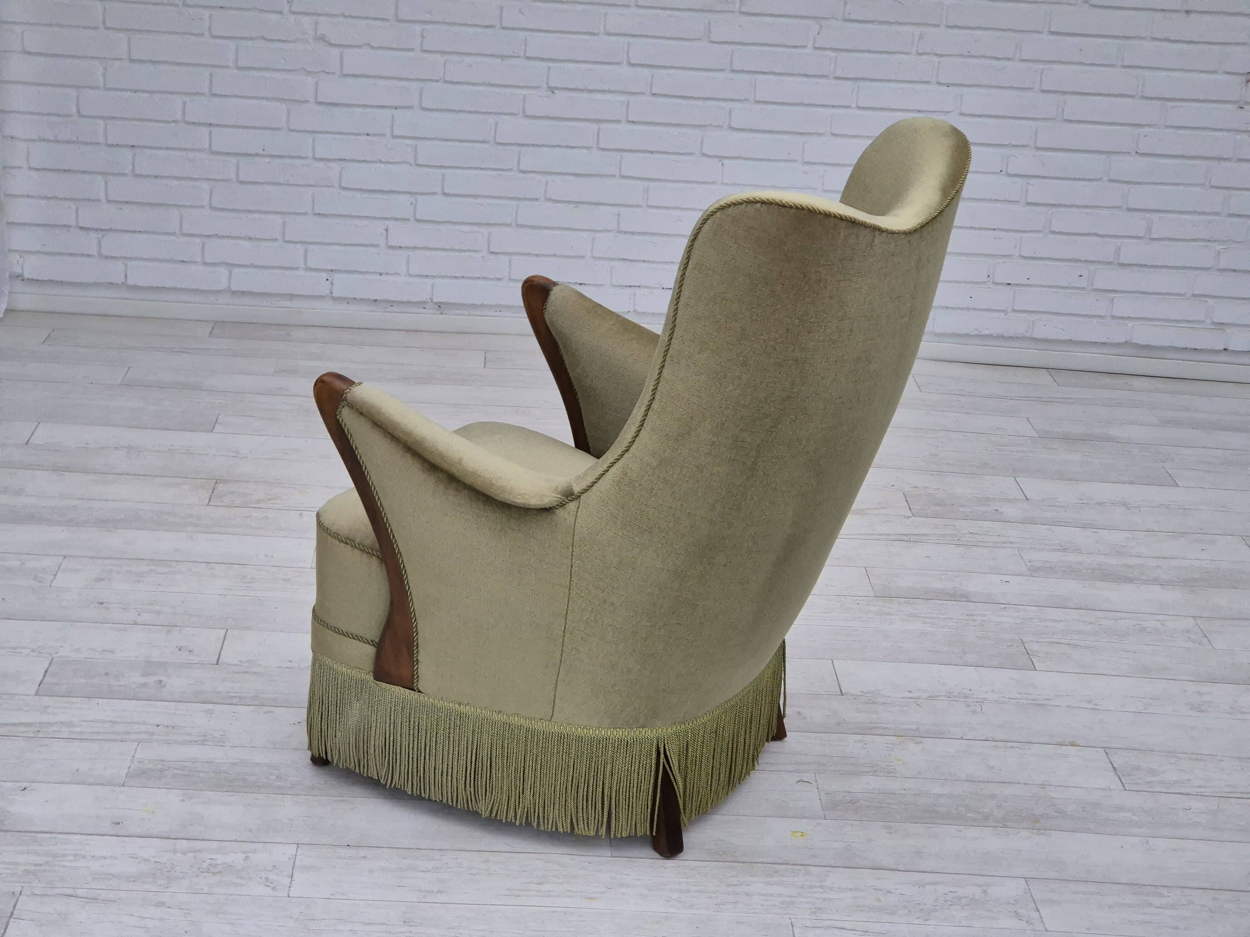 1960s, Scandinavian design, armchair in original condition, furniture velour, beech wood legs.