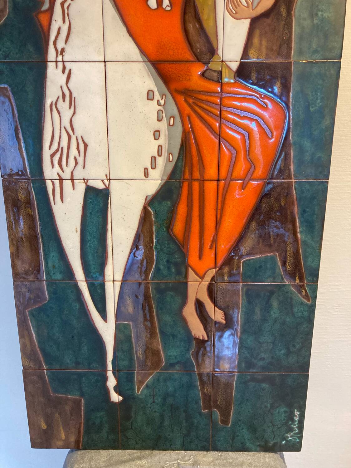 Grand panneau mural céramique années 60