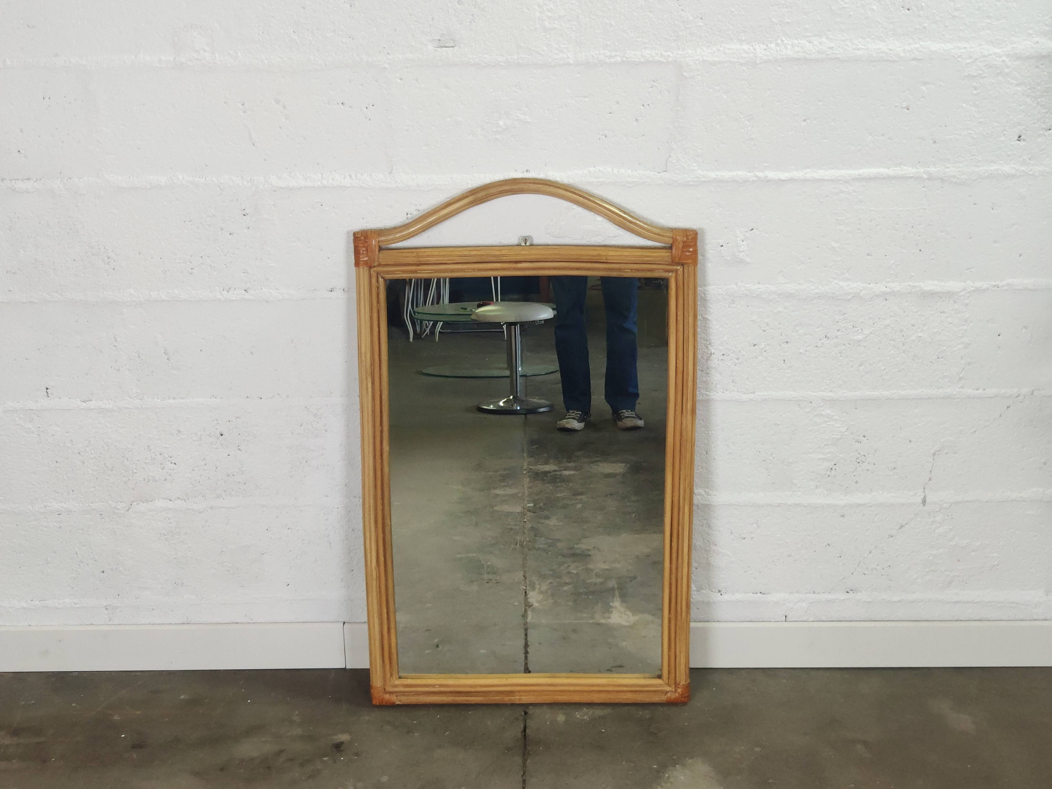 Rattan mirror and leather 100x60