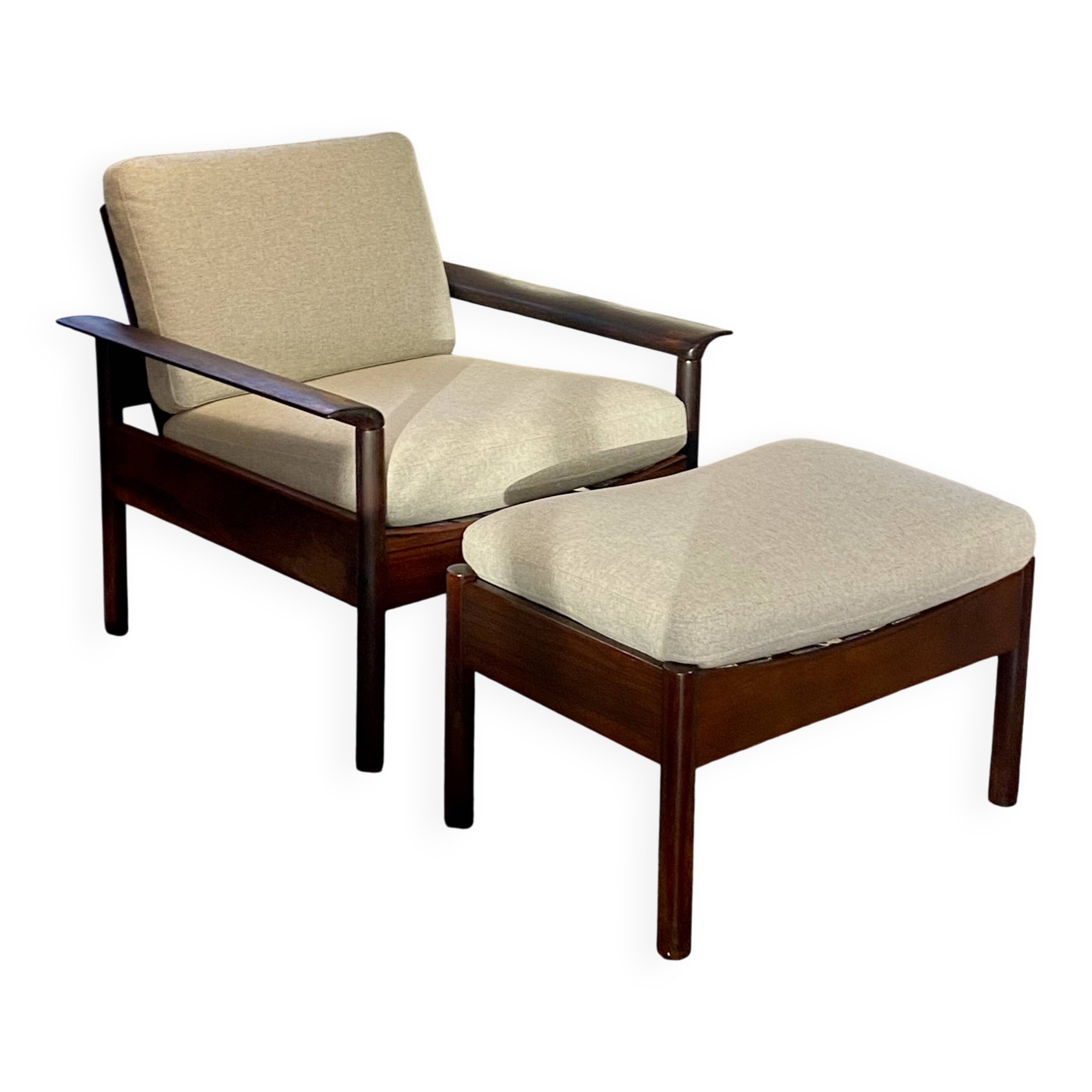 Fauteuil & Ottoman Hans Olsen – Vatne Møbler Danemark, 1960 Palissandre