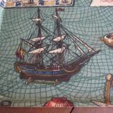 Old serving tray, boat at sea, 1960