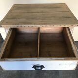 Table vintage wood in raw wood and white industrial chalk