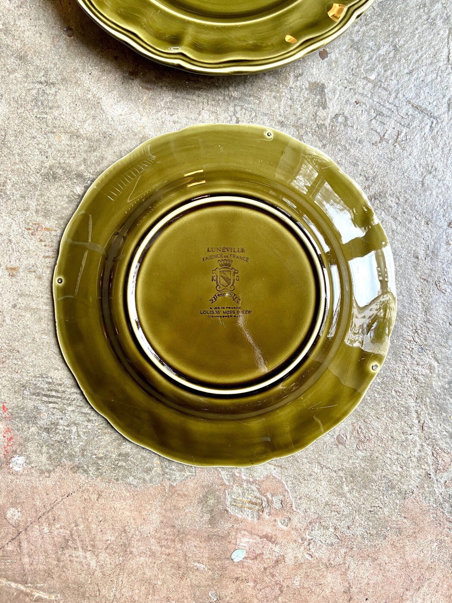 Pair of Luneville glazed earthenware dinner plates Elysée model