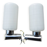 2 anciennes appliques en chrome et verre blanc