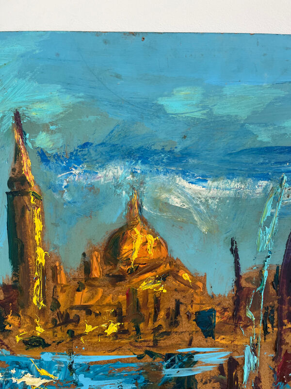 Venise, technique au couteau sur panneau