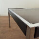Grande table basse design années 70 chrome, verre fumé et skaï