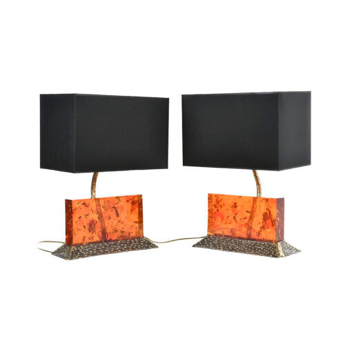 Pair of fractal resin and brass lamps by Henri Fernandez
