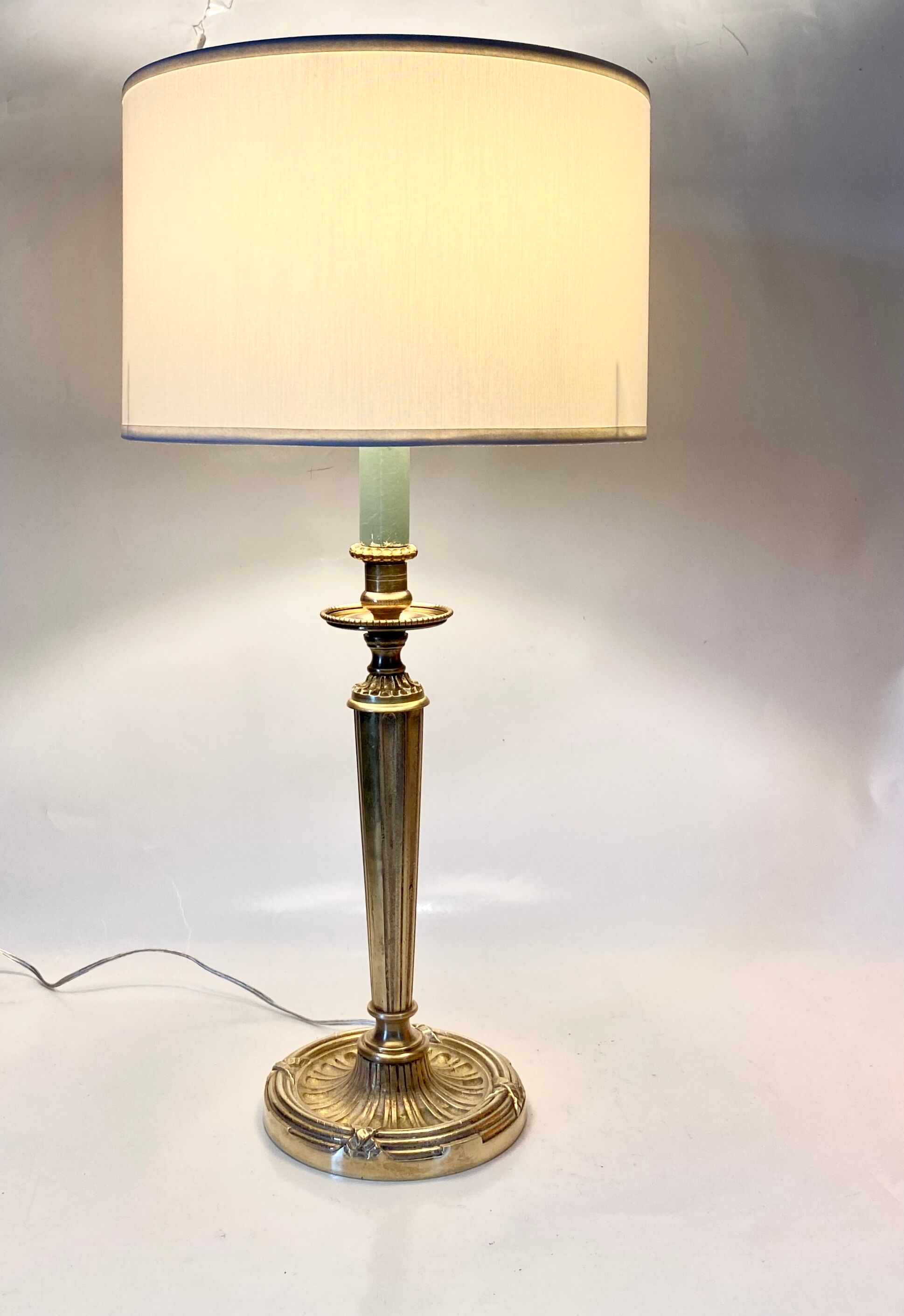 Neo-classical brass lamp, cotton shade