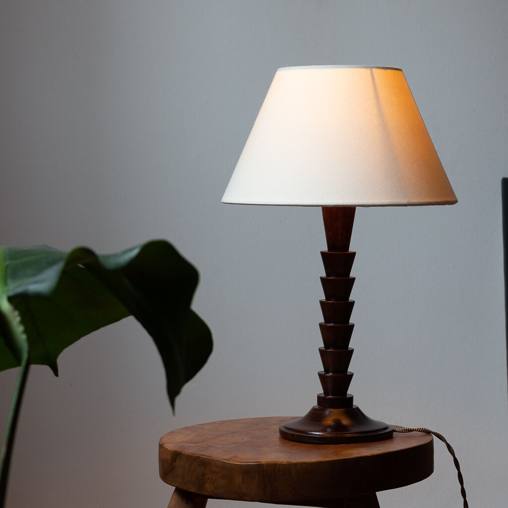 Modernist walnut wood table lamp - 70s