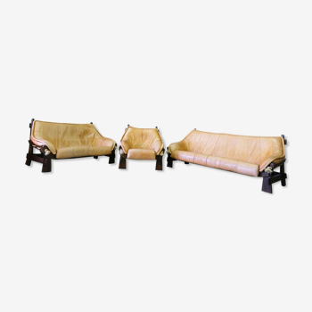Mid-Century Leather Living Room Set in The Brazilian Style of Jean Gillon, 1970s, Set of 3.