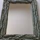 Old mirror, wooden bark frame with rustic patina, 65 cm by 50 cm
