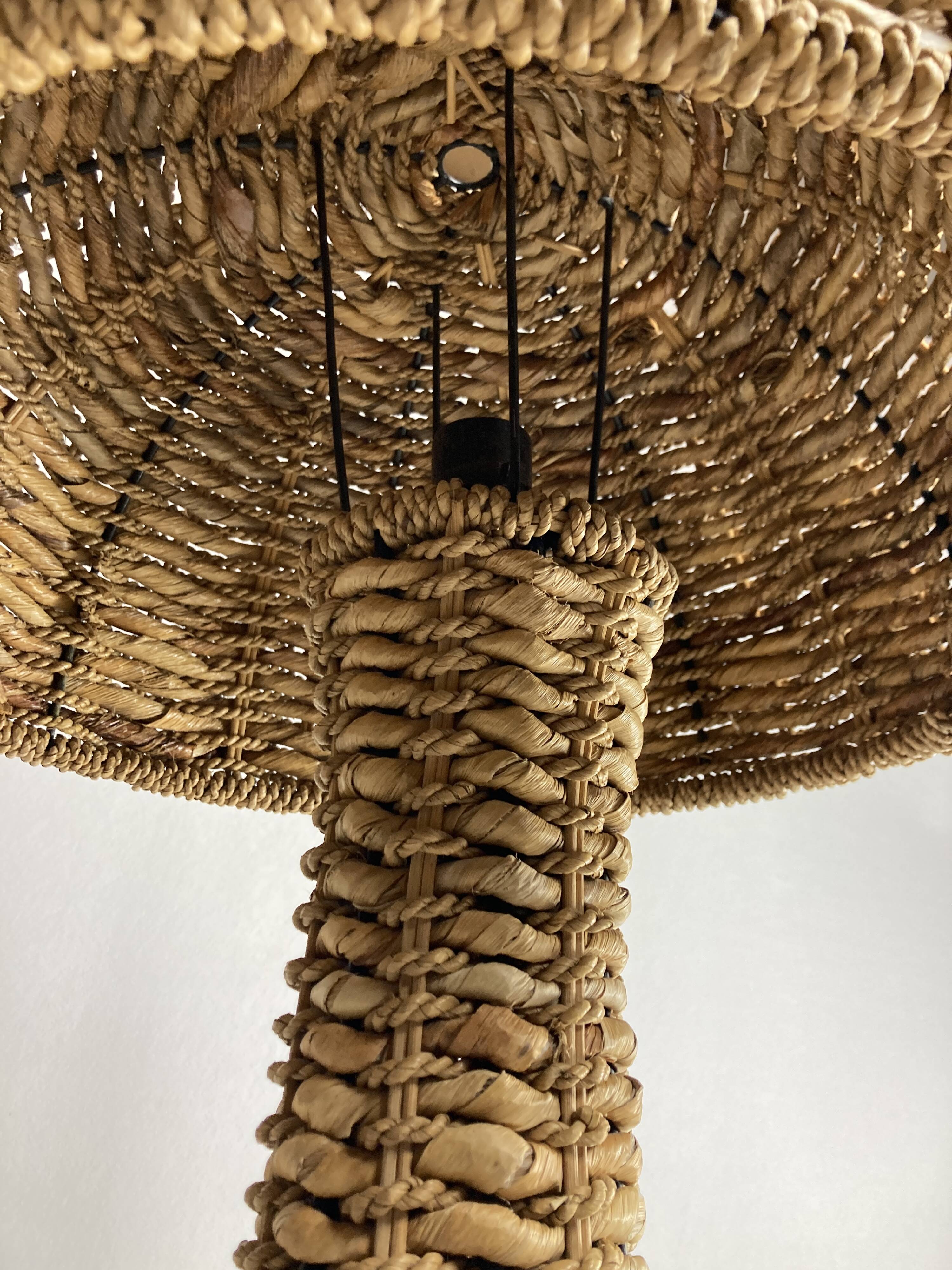 Rattan woven banana leaf mushroom floor lamp, 1960s