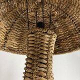 Rattan woven banana leaf mushroom floor lamp, 1960s