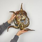 Brutalist metal octopus wall lamp by Salvino Marsura, Italy, 1980s.