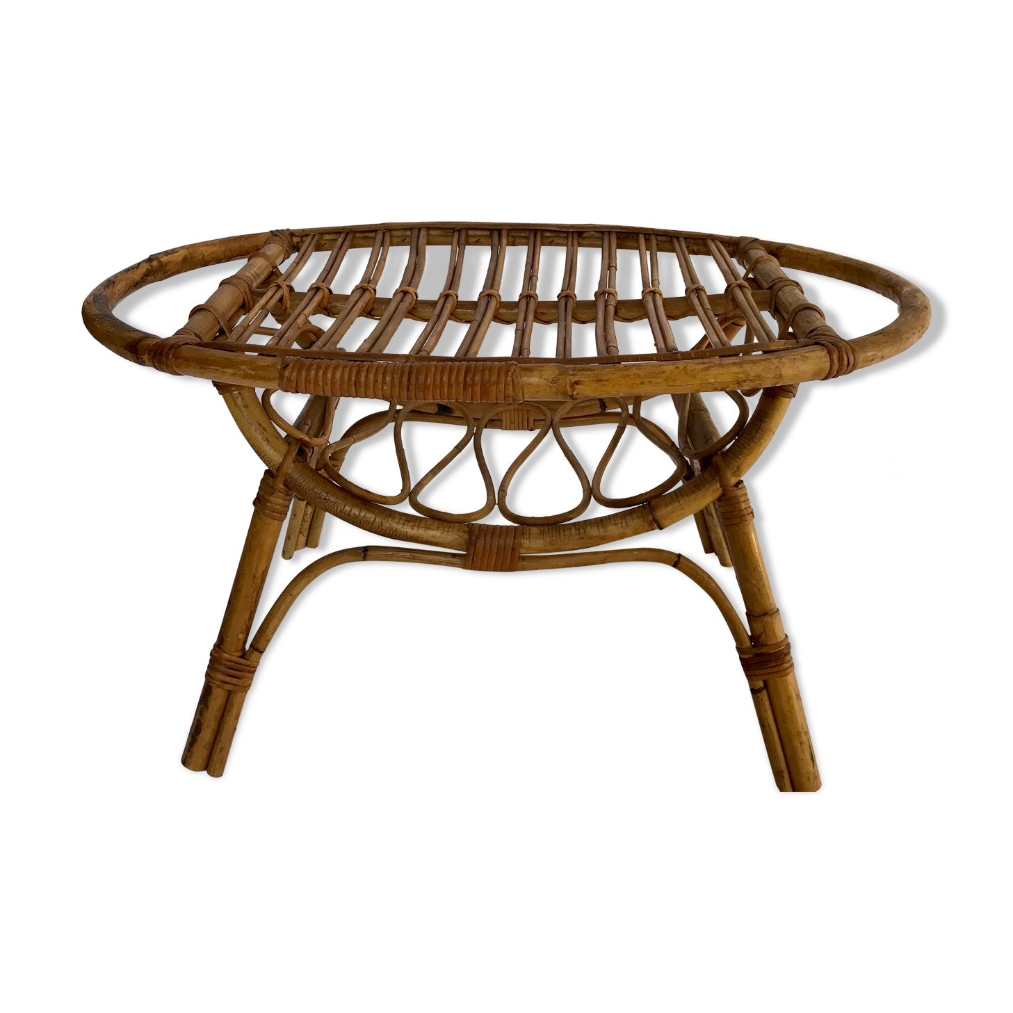 Oval rattan coffee table, Italy 50s