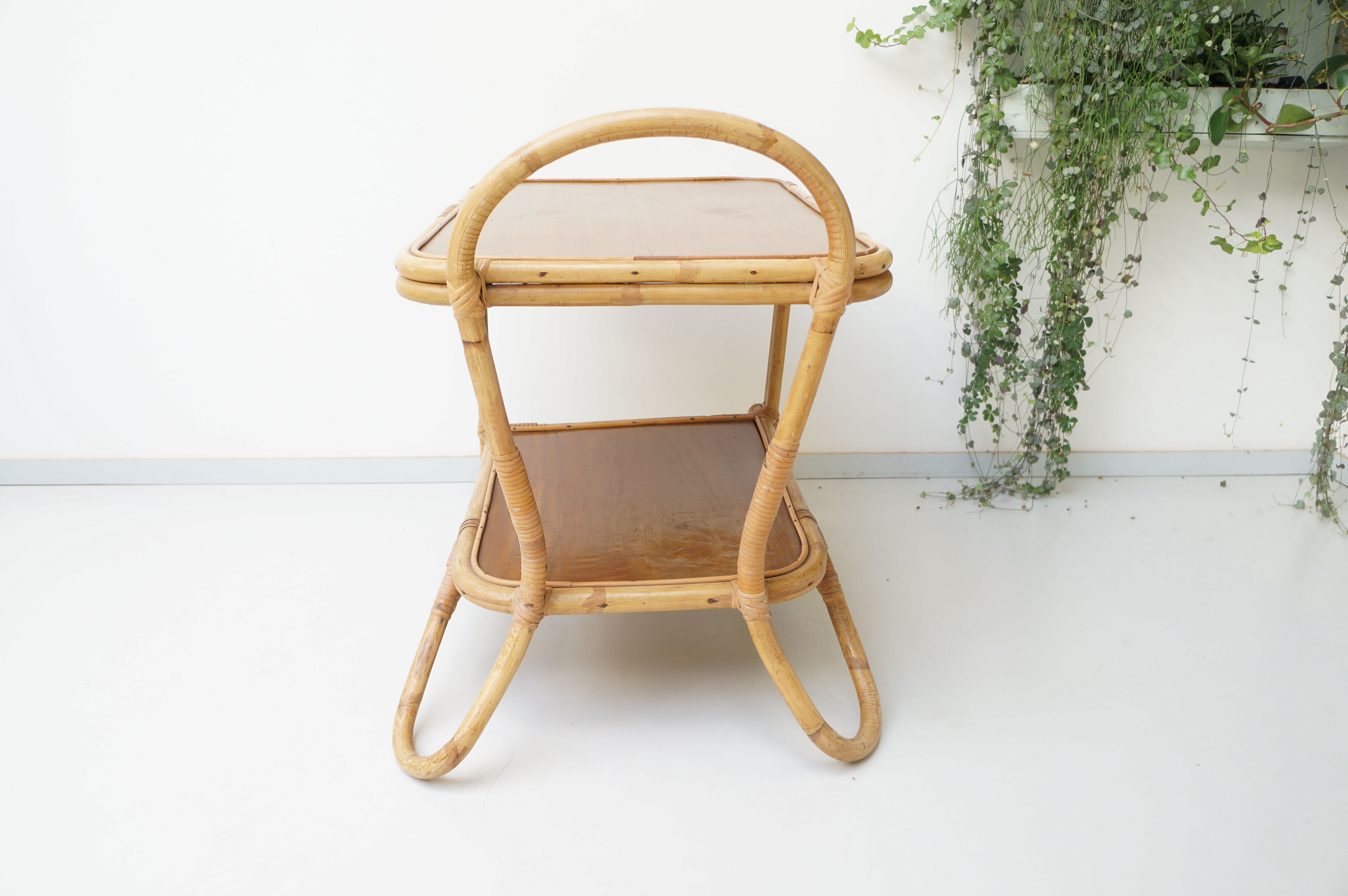 Vintage rattan bamboo serving tray 1960